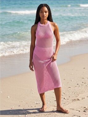 HYFVE Pink Crochet Maxi Coverup Dress